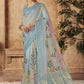 Designer Organza Aqua Blue Digital Print Saree