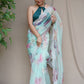 Classic Organza Aqua Blue Digital Print Saree