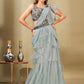 Lehenga Style Saree Imported Organza Aqua Blue Ruffle Saree