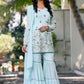 Sharara Set Georgette Aqua Blue Embroidered Salwar Kameez