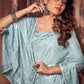 Trendy Saree Satin Silk Aqua Blue Foil Print Saree