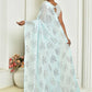 Designer Georgette Aqua Blue Embroidered Saree