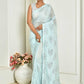 Designer Georgette Aqua Blue Embroidered Saree