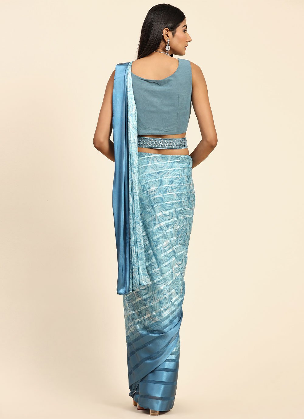 Trendy Saree Satin Silk Aqua Blue Embroidered Saree