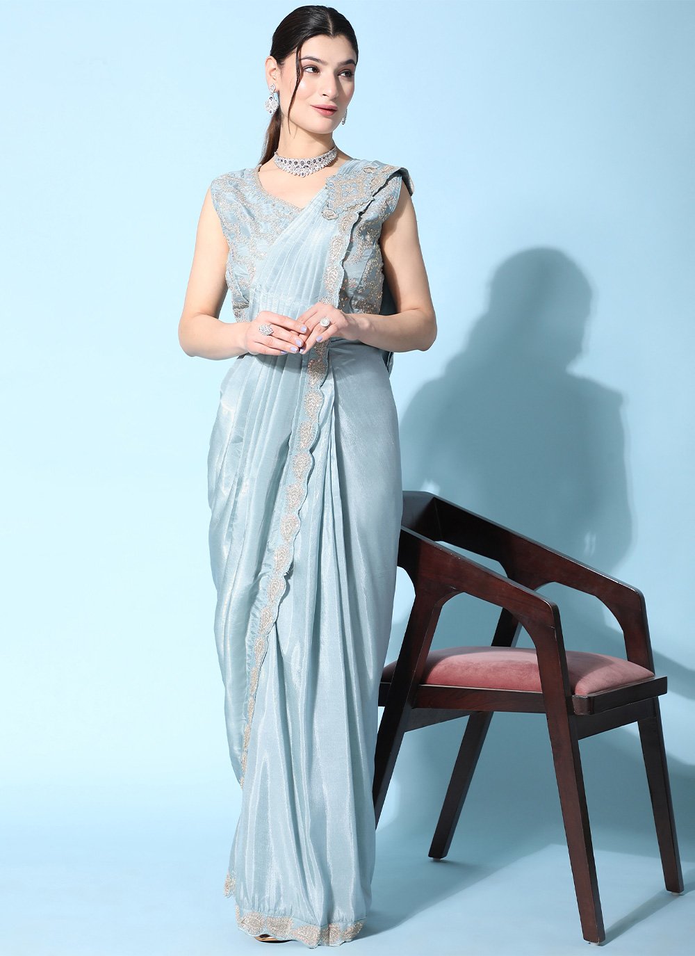 Classic Silk Aqua Blue Embroidered Saree