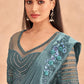 Designer Silk Aqua Blue Embroidered Saree