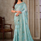Traditional Saree Foil Silk Aqua Blue Patch Border Saree