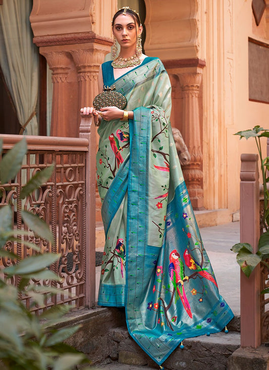 Classic Silk Aqua Blue Lace Saree