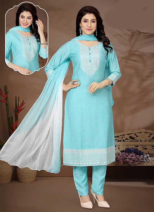 Salwar Suit Silk Aqua Blue Crystals Salwar Kameez