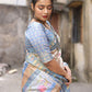Contemporary Silk Aqua Blue Print Saree