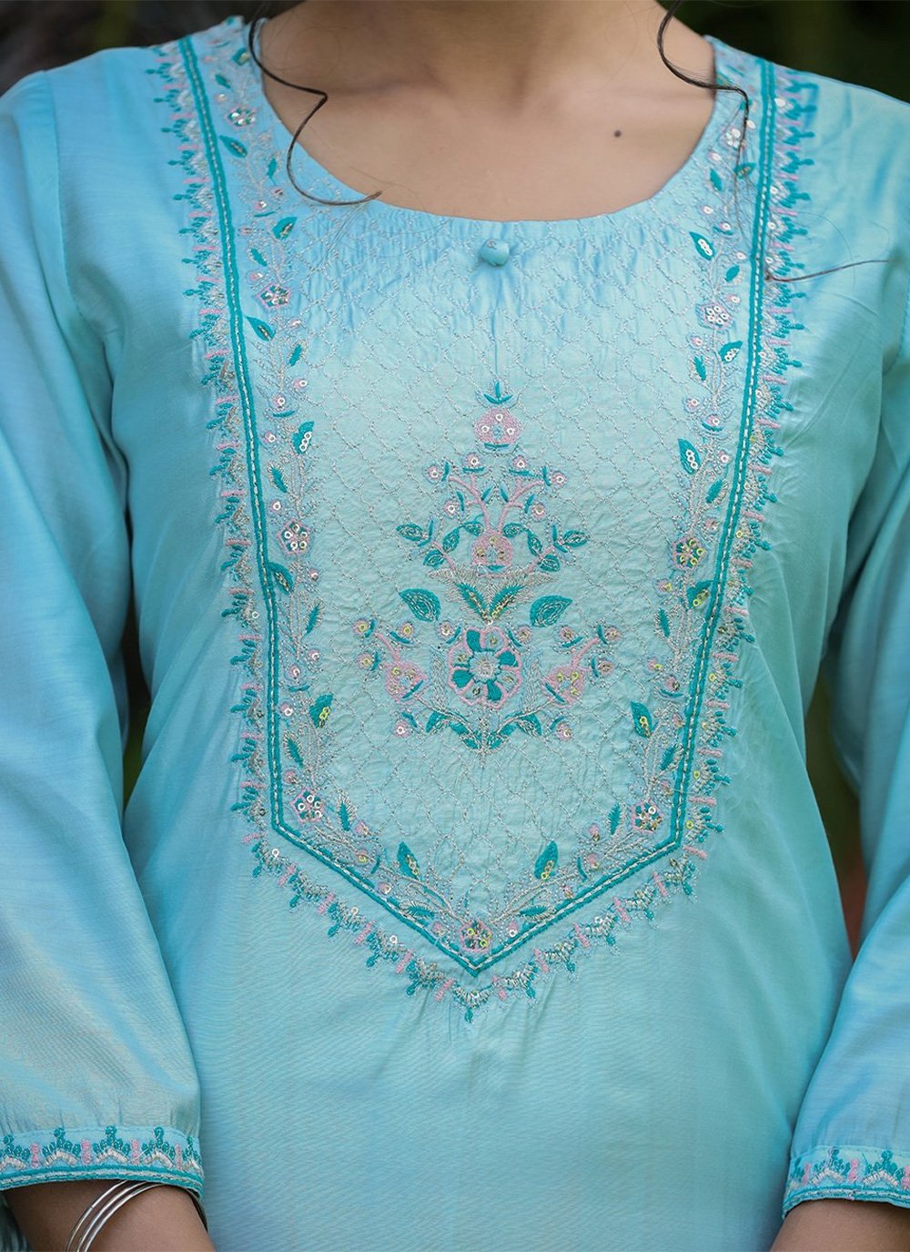 Salwar Suit Silk Aqua Blue Embroidered Salwar Kameez