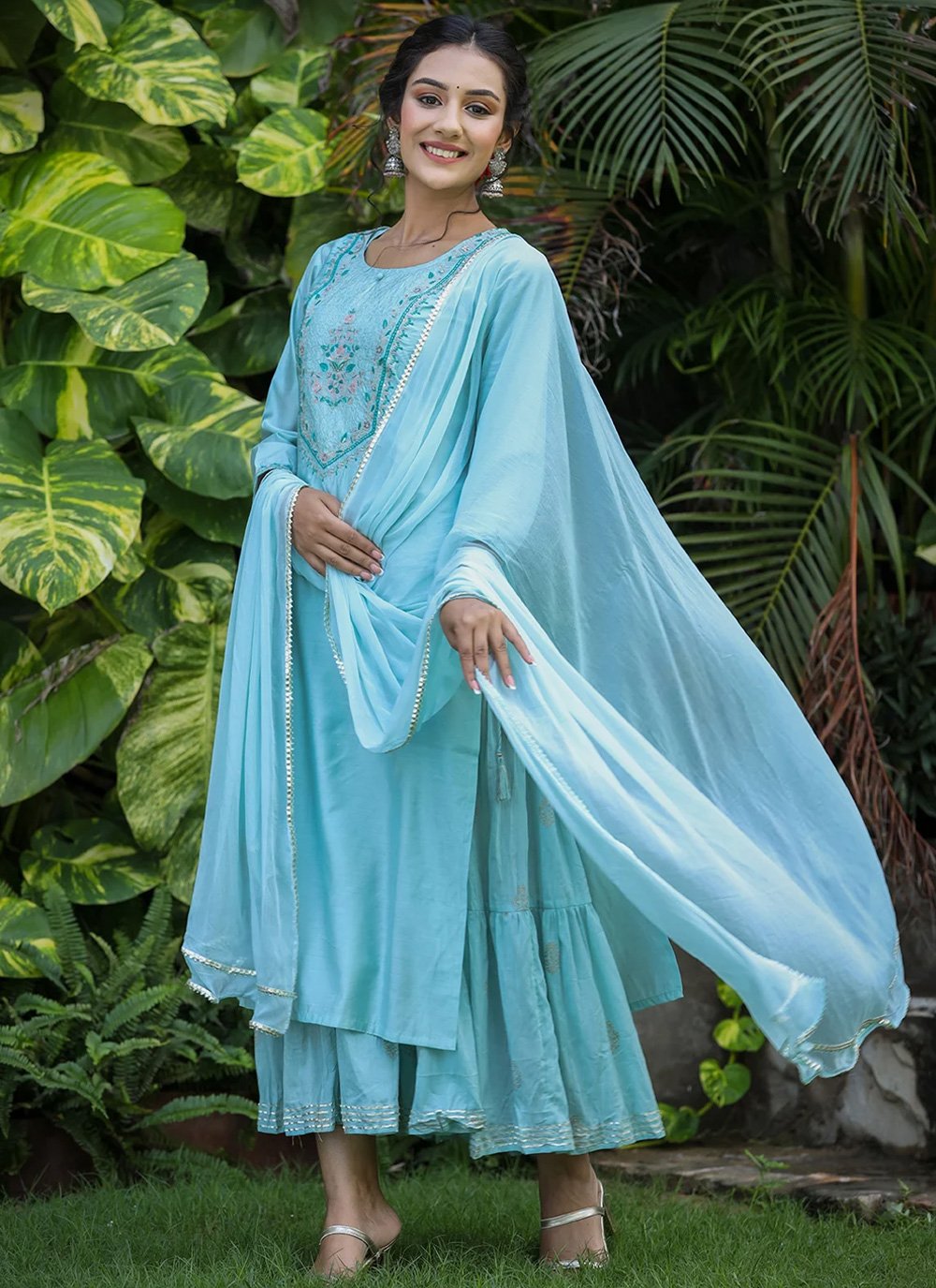 Salwar Suit Silk Aqua Blue Embroidered Salwar Kameez