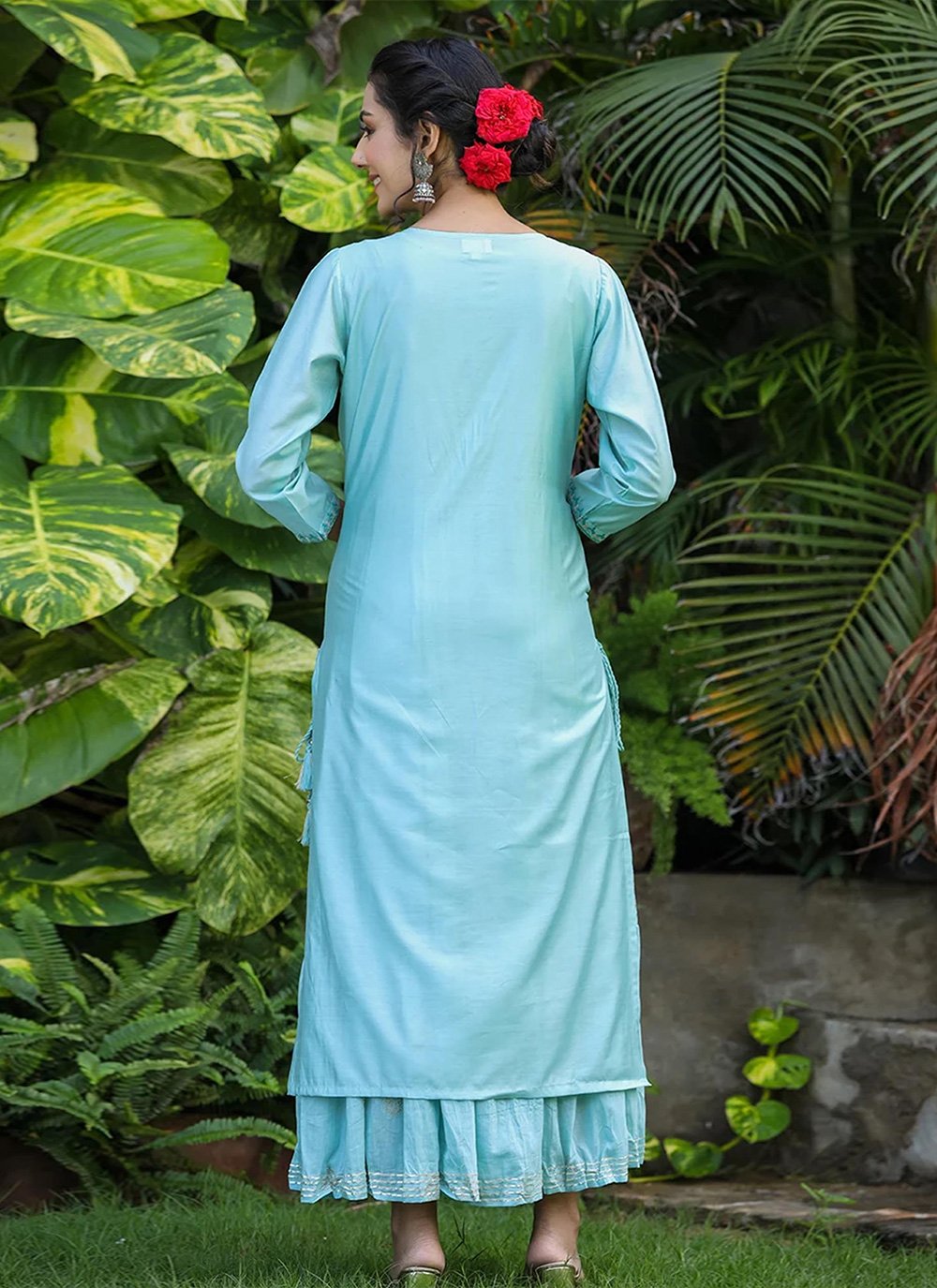 Salwar Suit Silk Aqua Blue Embroidered Salwar Kameez