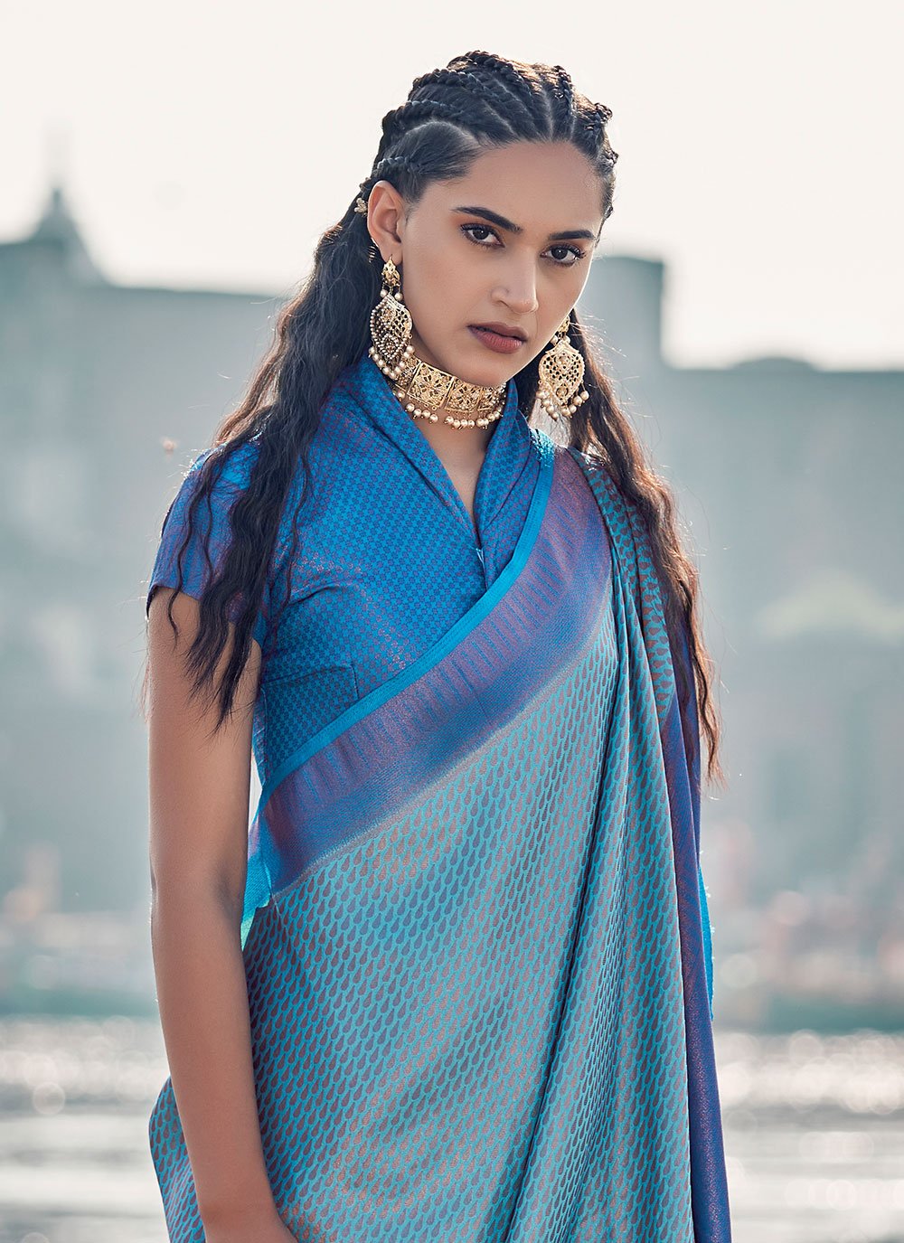 Trendy Saree Silk Aqua Blue Weaving Saree