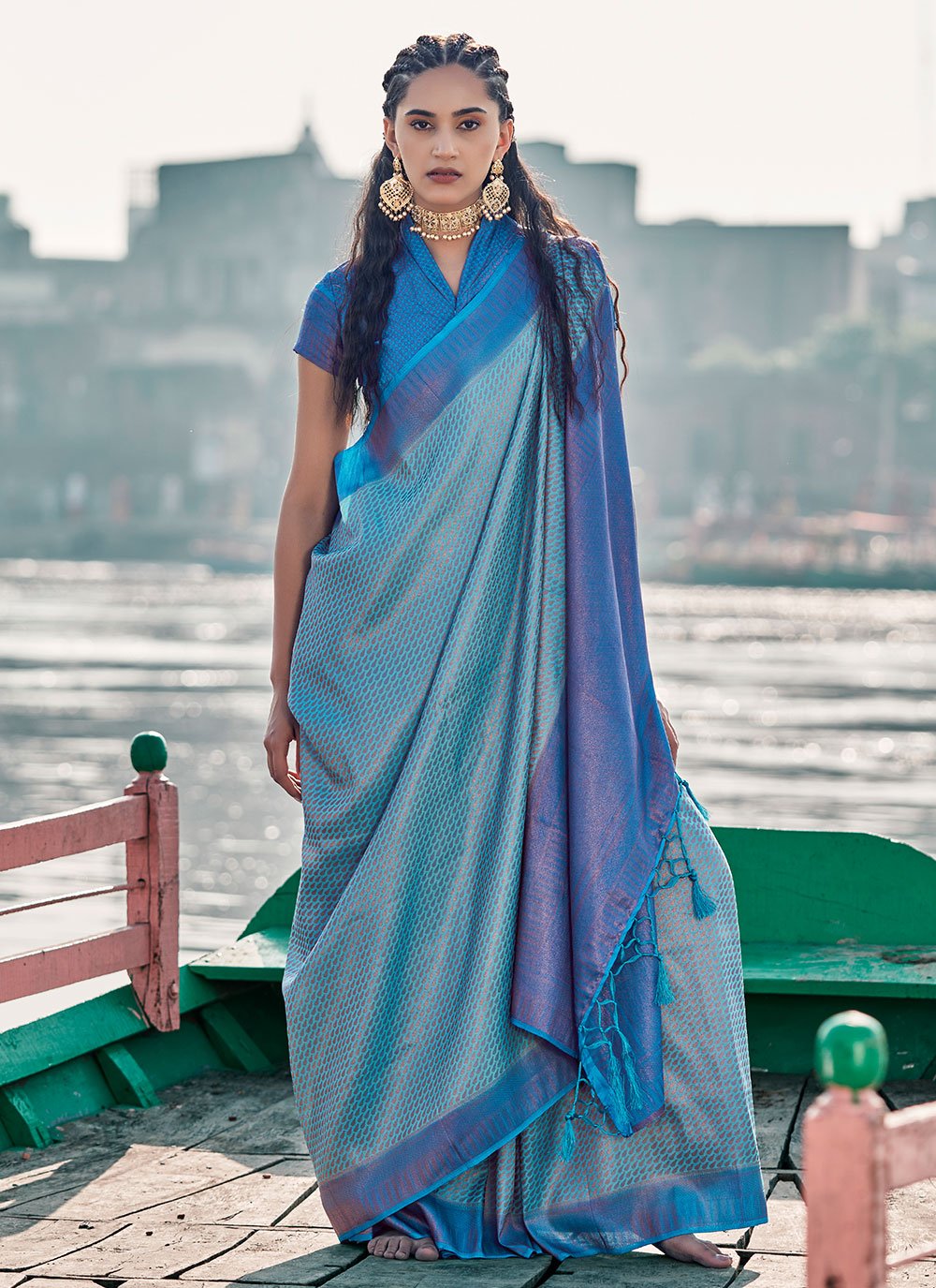 Trendy Saree Silk Aqua Blue Weaving Saree