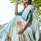 Contemporary Brasso Aqua Blue Fancy Work Saree