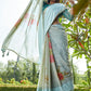 Contemporary Brasso Aqua Blue Fancy Work Saree