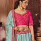 Lehenga Choli Chinon Crush Aqua Blue Embroidered Lehenga Choli