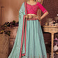 Lehenga Choli Chinon Crush Aqua Blue Embroidered Lehenga Choli