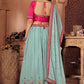 Lehenga Choli Chinon Crush Aqua Blue Embroidered Lehenga Choli