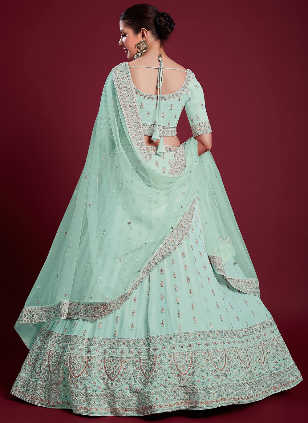 Lehenga Choli Georgette Aqua Blue Dori Work Lehenga Choli