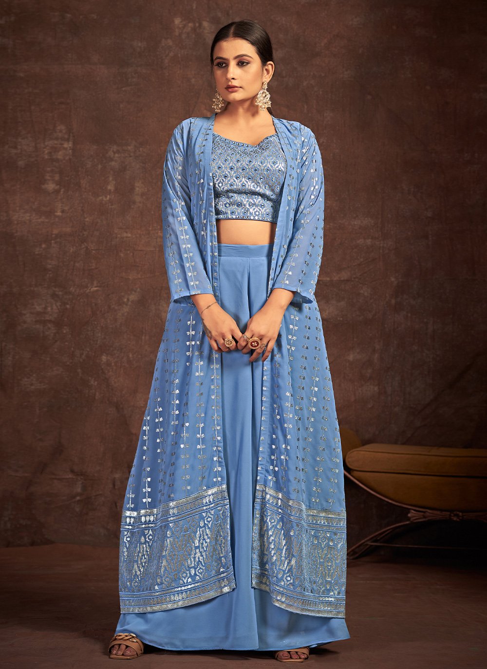 Lehenga Choli Georgette Aqua Blue Hand Work Lehenga Choli