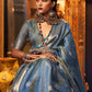 Trendy Saree Organza Aqua Blue Weaving Saree