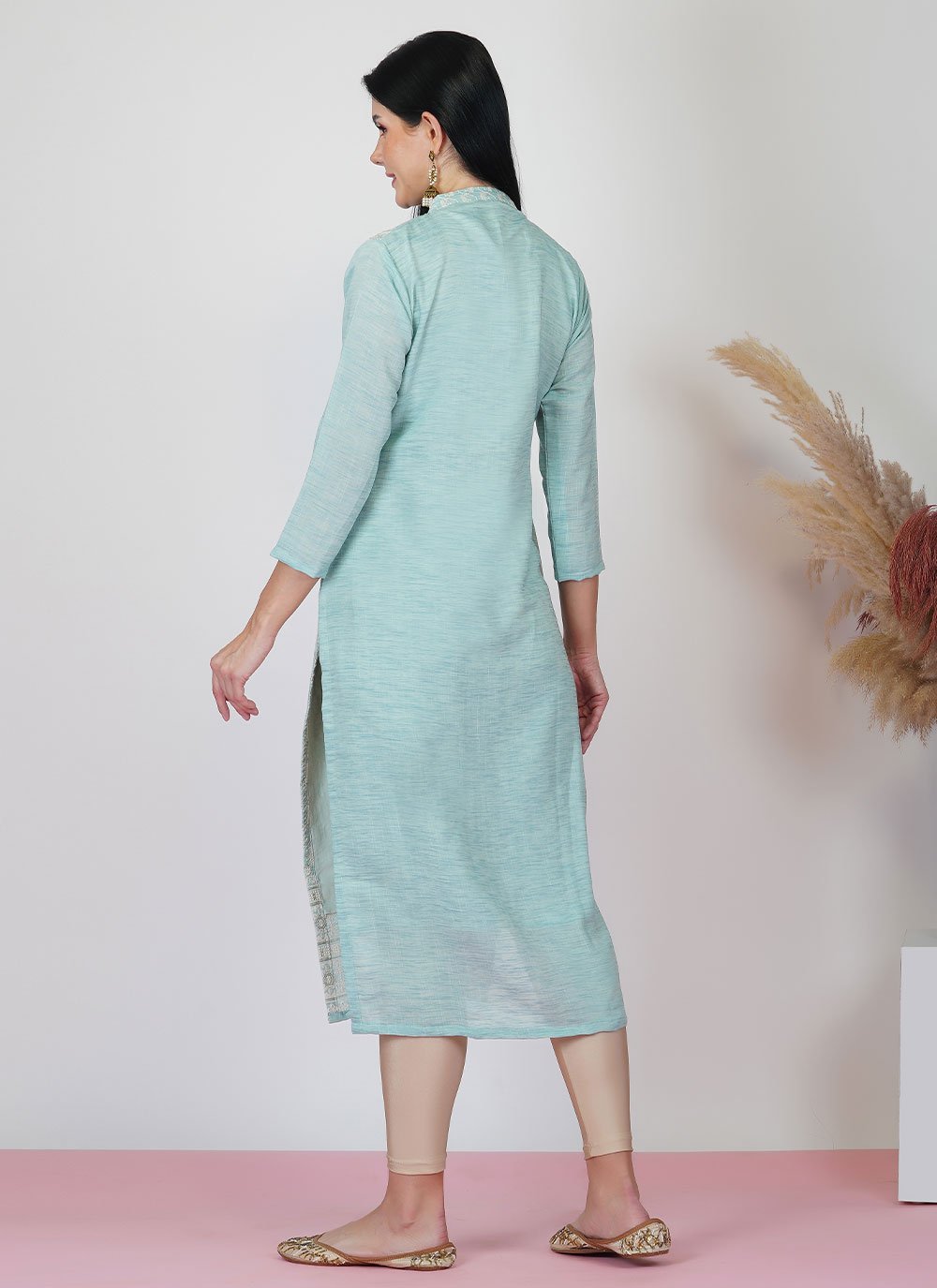 Party Wear Kurti Viscose Aqua Blue Embroidered Kurtis