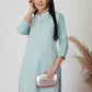 Party Wear Kurti Viscose Aqua Blue Embroidered Kurtis