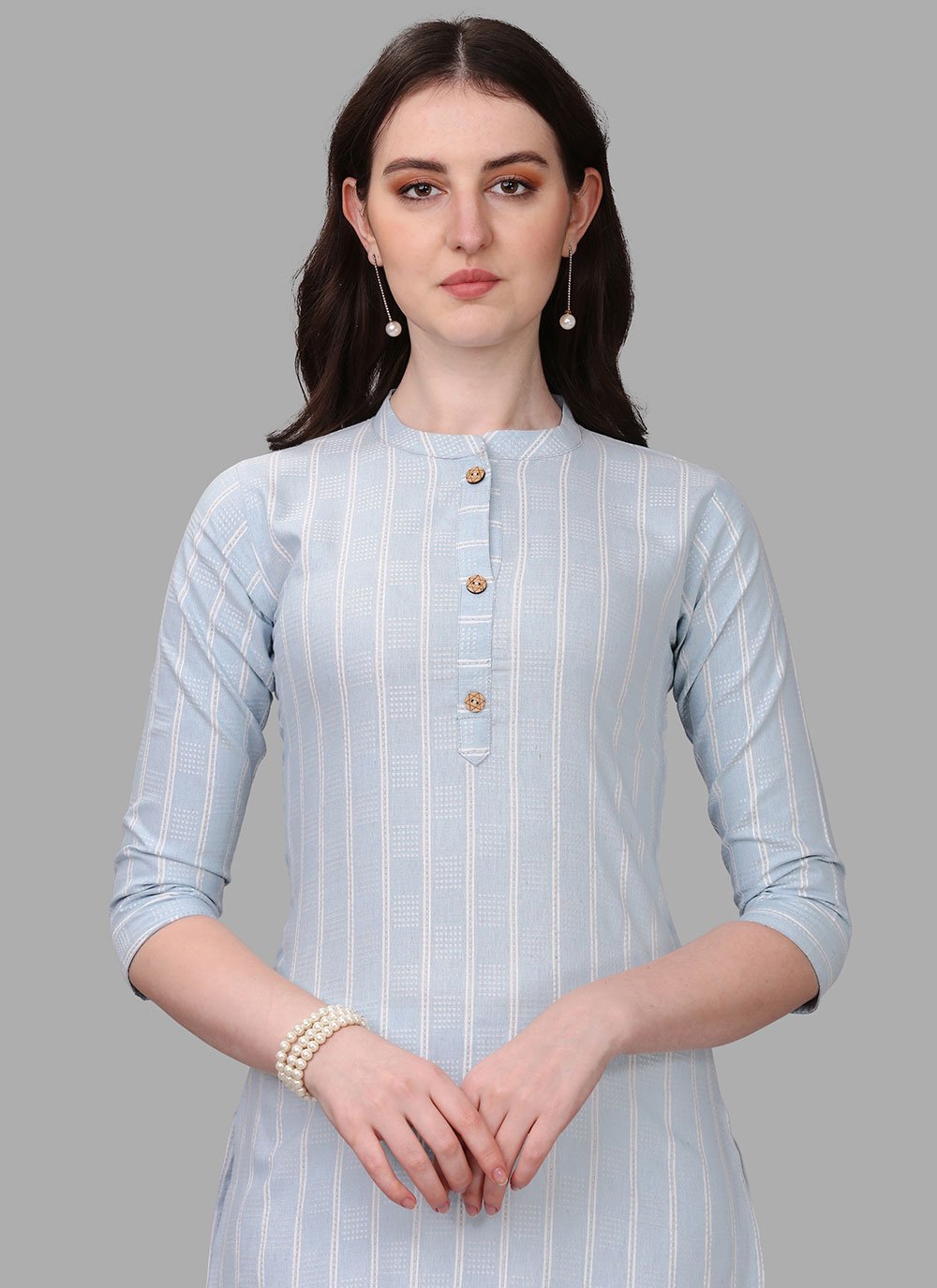 Casual Kurti Cotton Aqua Blue Weaving Kurtis