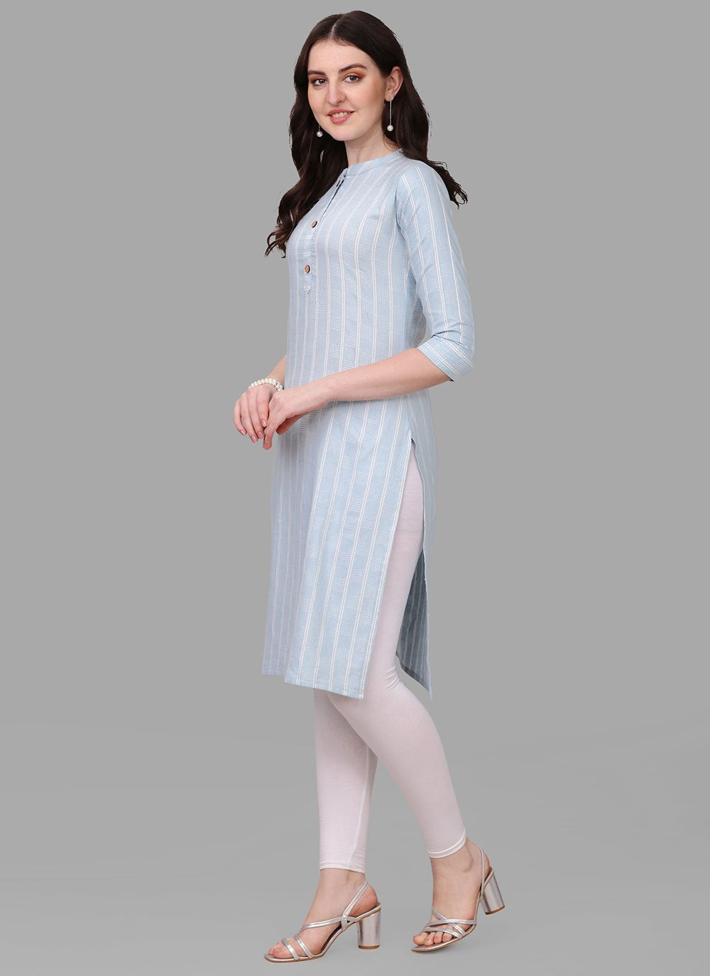 Casual Kurti Cotton Aqua Blue Weaving Kurtis