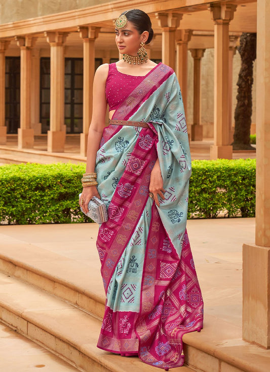 Classic Patola Silk Aqua Blue Weaving Saree