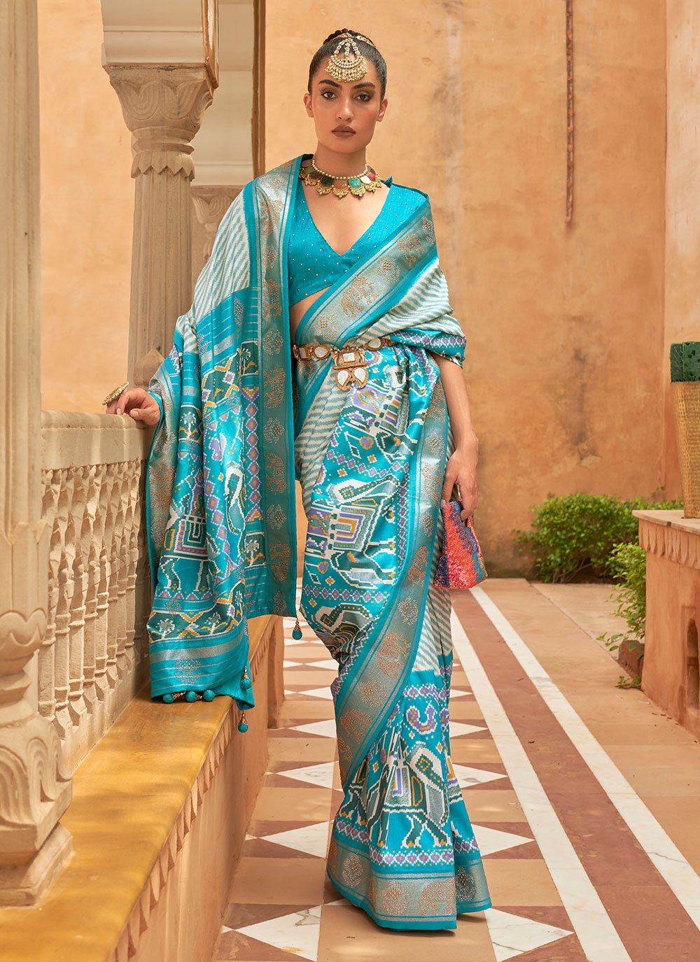 Contemporary Patola Silk Aqua Blue Weaving Saree