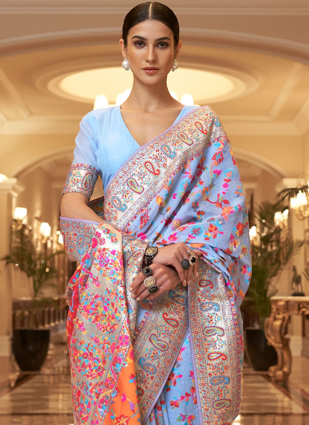 Classic Handloom Silk Aqua Blue Weaving Saree