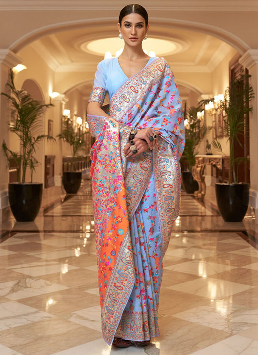 Classic Handloom Silk Aqua Blue Weaving Saree