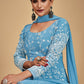 Anarkali Suit Georgette Aqua Blue Gota Work Salwar Kameez