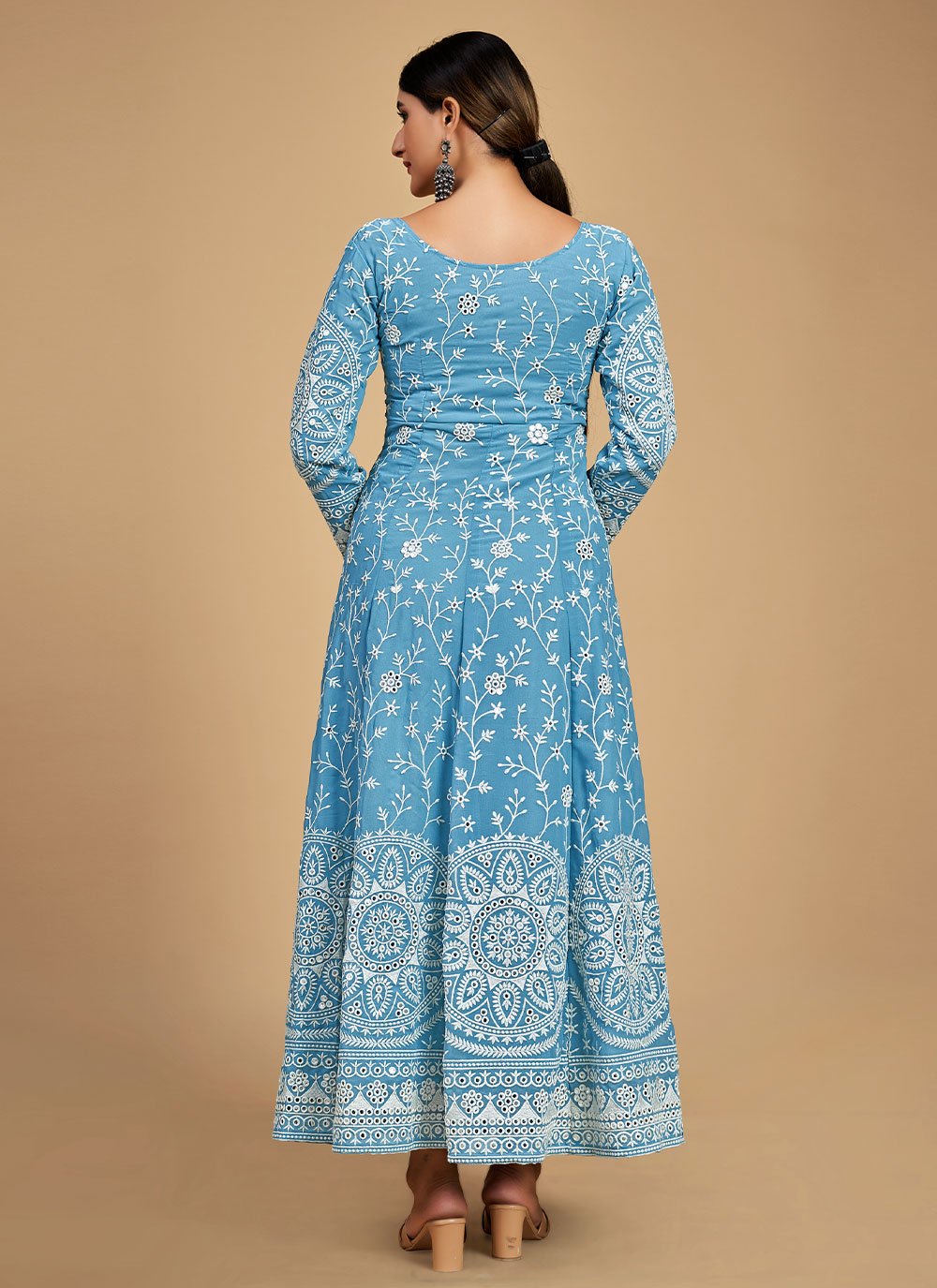 Anarkali Suit Georgette Aqua Blue Gota Work Salwar Kameez