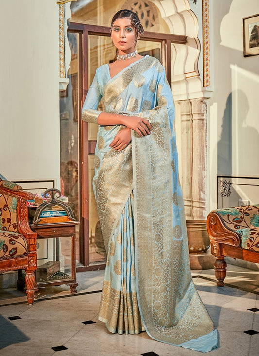 Classic Banarasi Silk Aqua Blue Weaving Saree