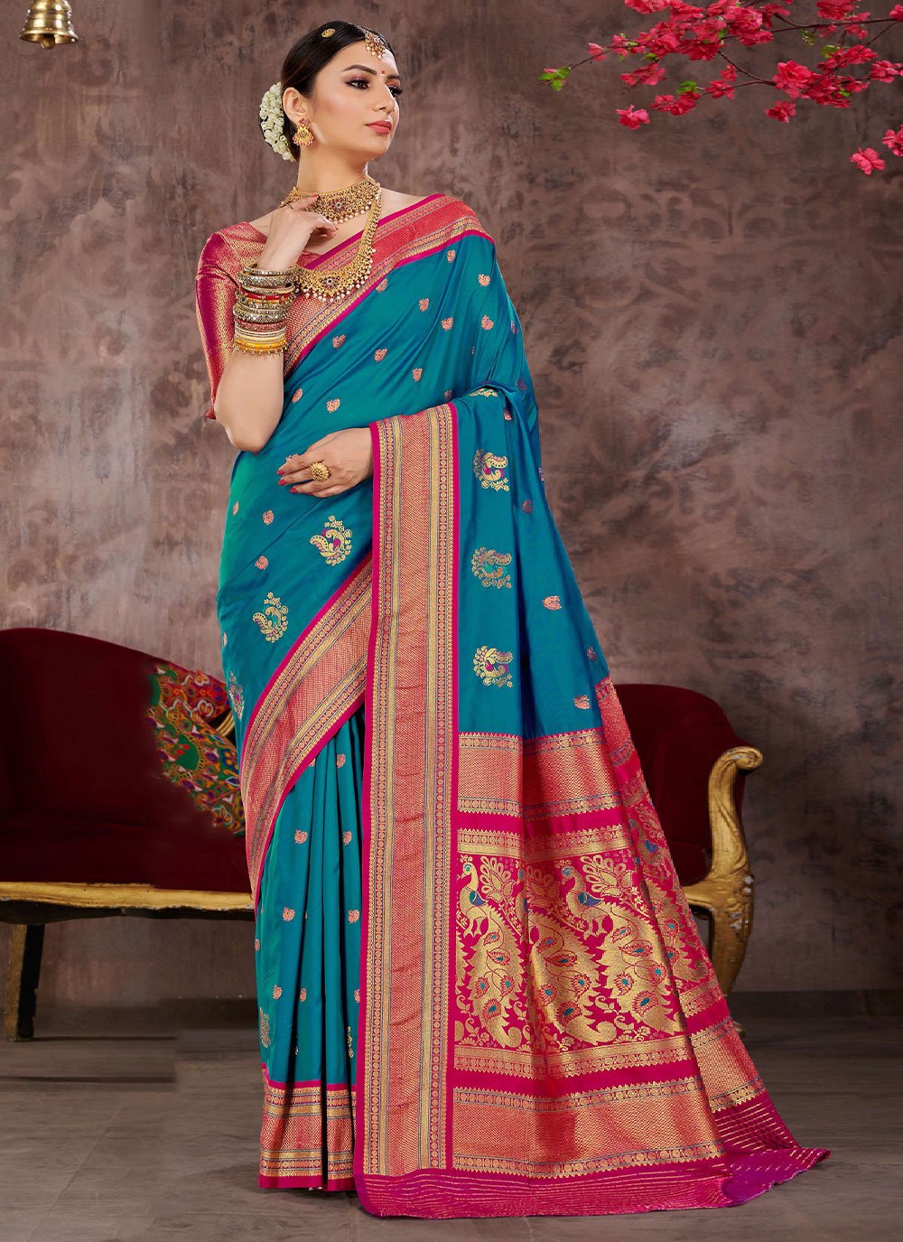 Traditional Saree Silk Aqua Blue Woven Saree