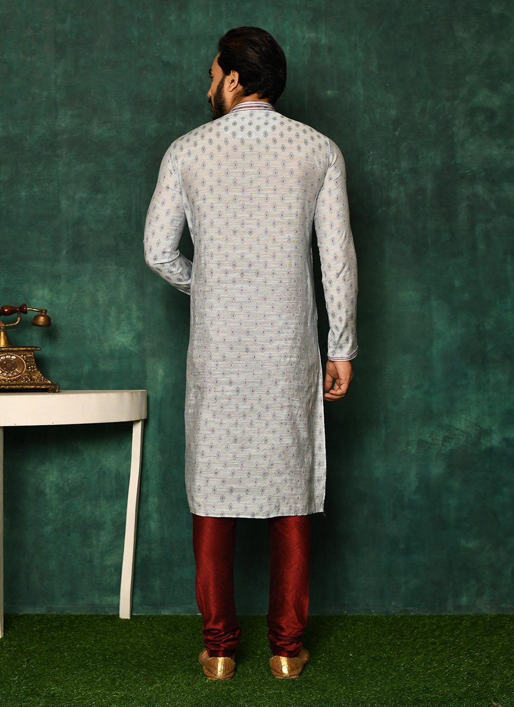 Kurta Pyjama Art Silk Aqua Blue Woven Mens