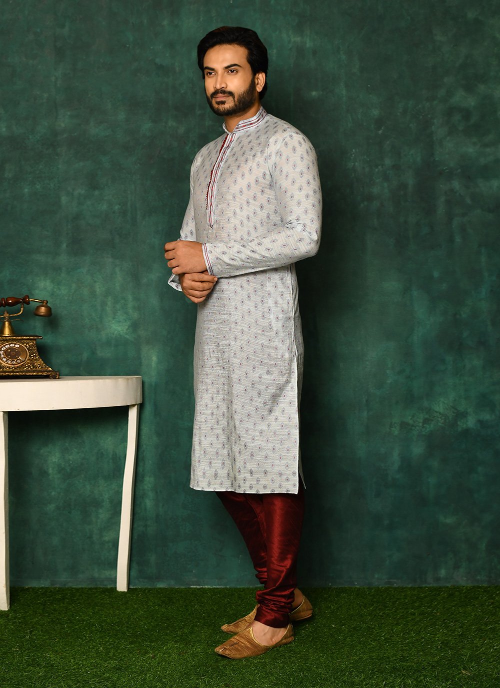 Kurta Pyjama Art Silk Aqua Blue Woven Mens