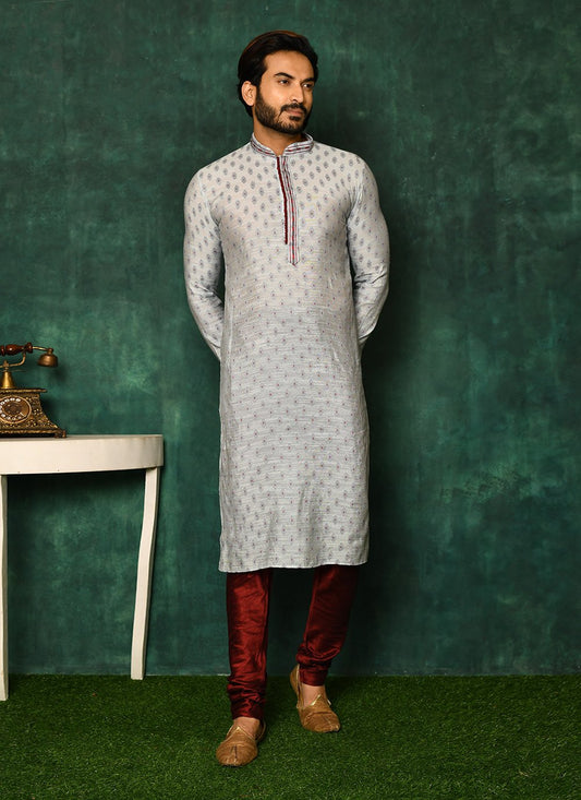 Kurta Pyjama Art Silk Aqua Blue Woven Mens