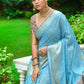 Classic Linen Aqua Blue Woven Saree