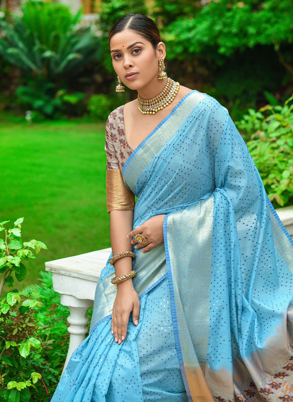 Classic Linen Aqua Blue Woven Saree