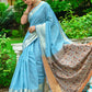 Classic Linen Aqua Blue Woven Saree