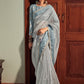 Trendy Saree Organza Aqua Blue Lace Saree