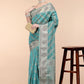 Traditional Saree Organza Aqua Blue Patch Border Saree