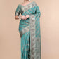 Traditional Saree Organza Aqua Blue Patch Border Saree