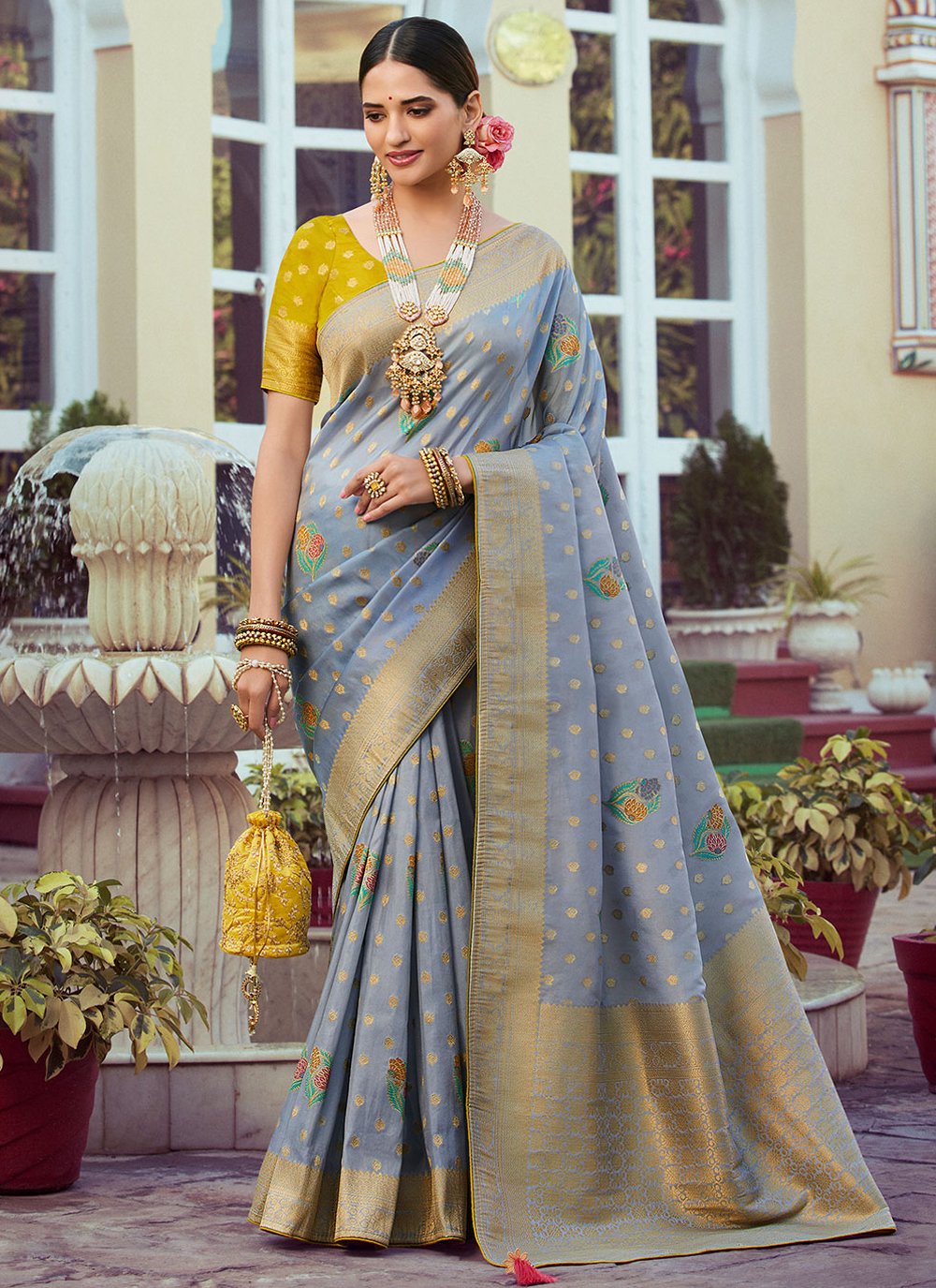 Classic Silk Tissue Aqua Blue Woven Saree