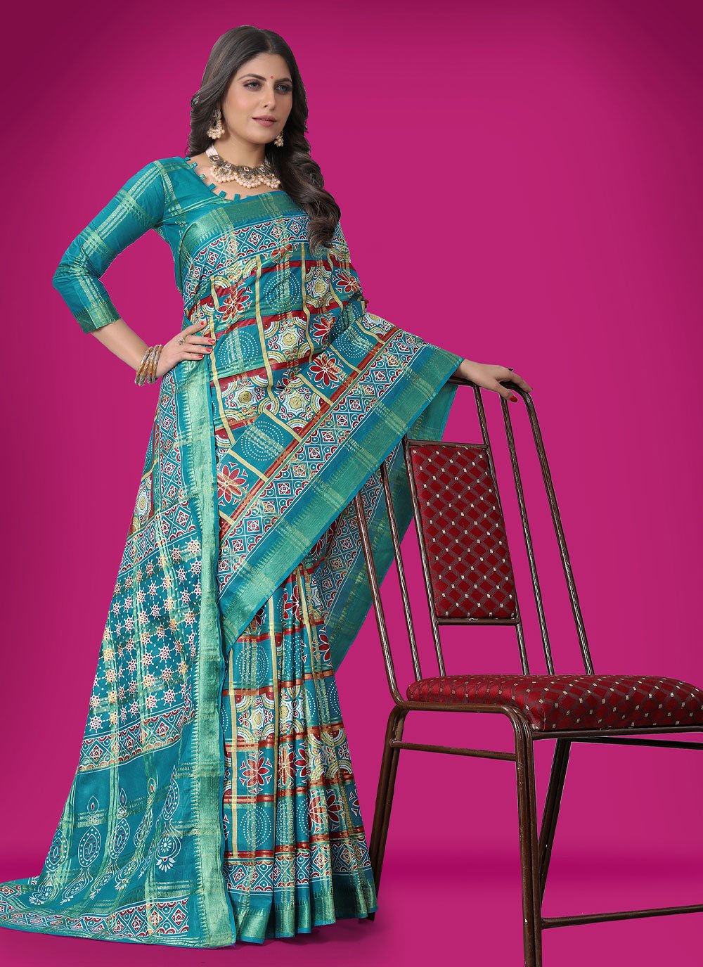 Contemporary Cotton Aqua Blue Weaving Saree